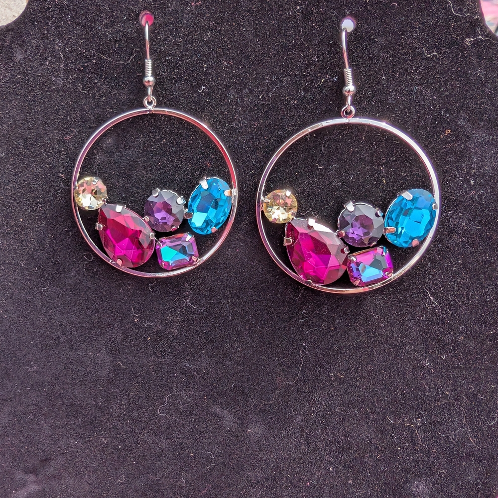 Elegant Multicolor Gemstone Hoop Earrings